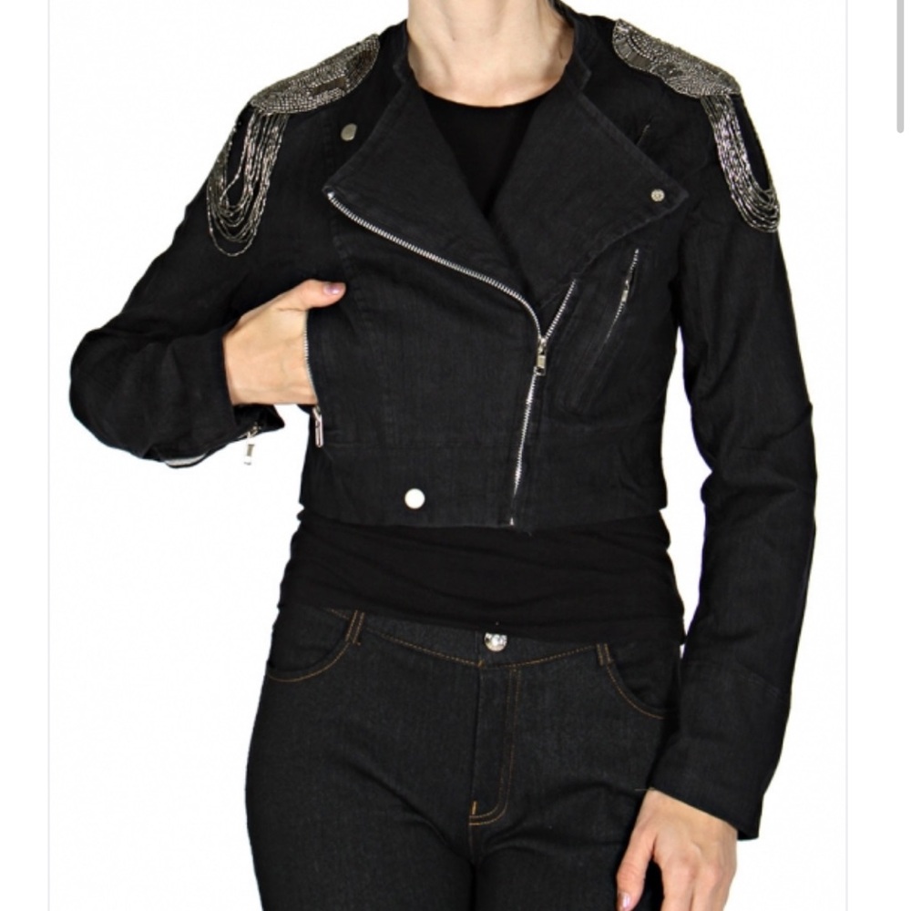 Stud embellished cotton blend jacket Black